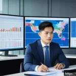 FRM 자격증 취득 후 경력 전환 성공 사례 - A professional Vietnamese financial analyst in a modern office setting, wearing business attire with...