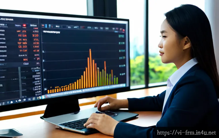 Home 17 재무위험관리사가 알아야 할 최신 기술 동향 - Photorealistic Vietnamese financial risk manager in a modern Ho Chi Minh City office, studying an AI...